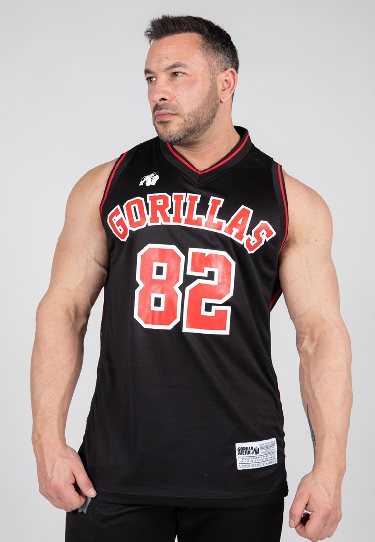 San Mateo Jersey Tank Top - Black/Red Gorilla Wear