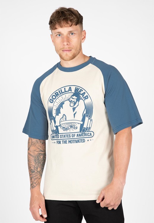 Logan Oversized T-Shirt - Beige/Blau - S