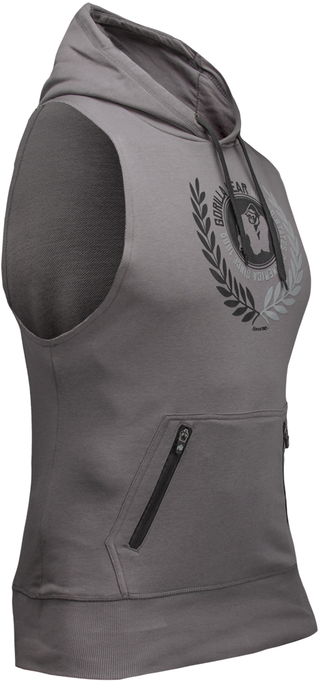 gray sleeveless hoodie