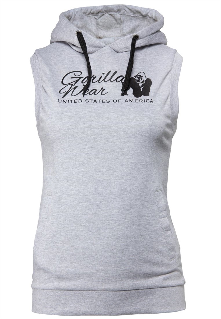 gray sleeveless hoodie
