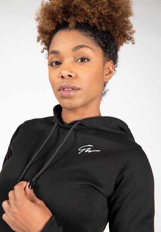 Pixley Crop Hoodie Black Close Up