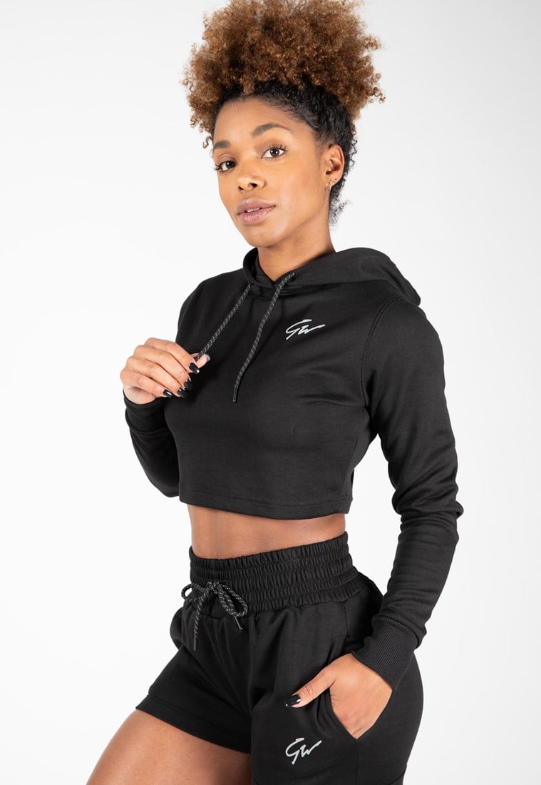 Pixley Crop Top Hoodie - Black