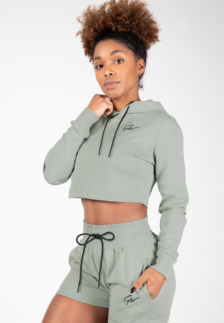 Pixley Crop Top Hoodie - Light Green - S Gorilla Wear