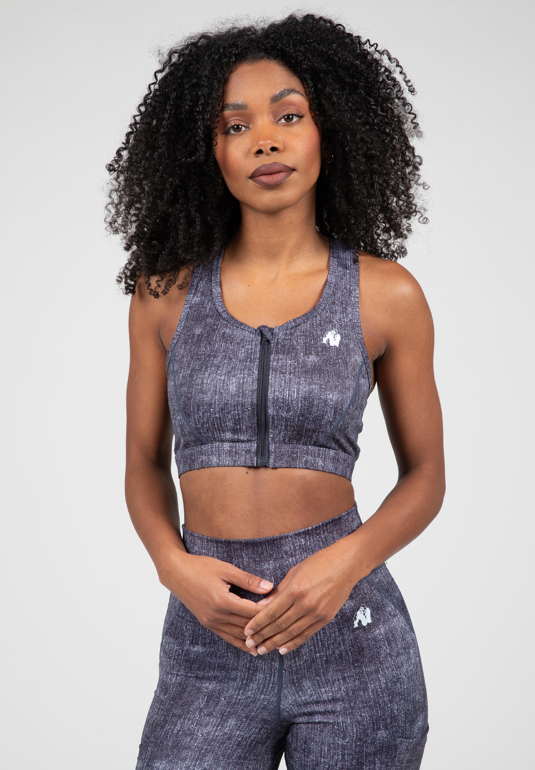 Camilla Zip-Front Sports Bra - Blue Denim - XS 9956