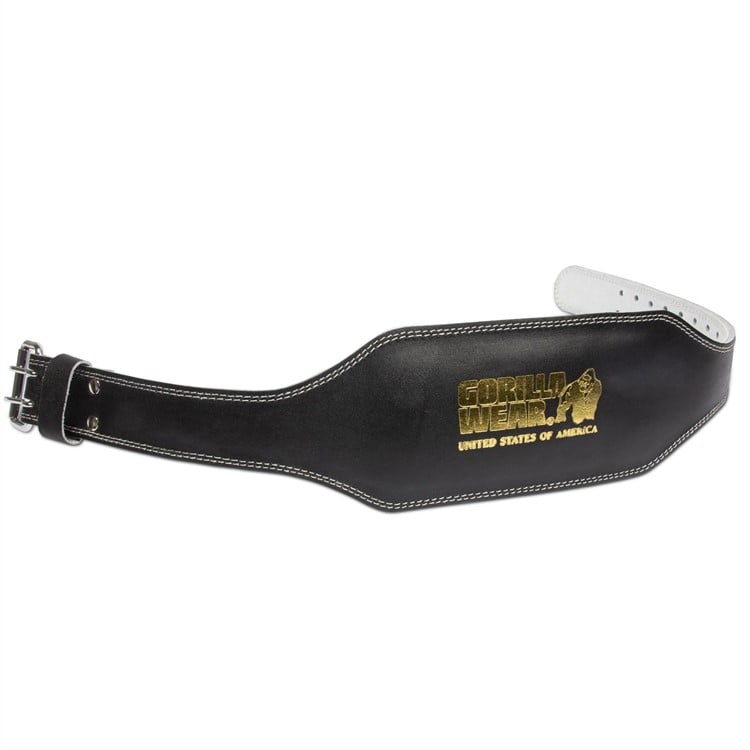 6 inch padded leather belt black/gold