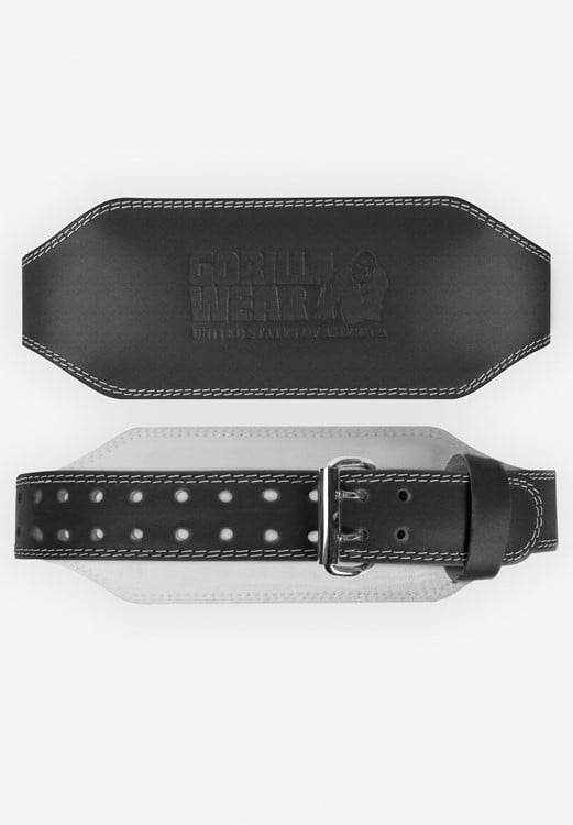 Gorilla Wear 6 Zoll Gepolsterter Ledern Gewichthebergürtel - Schwarz/Schwarz - S/M