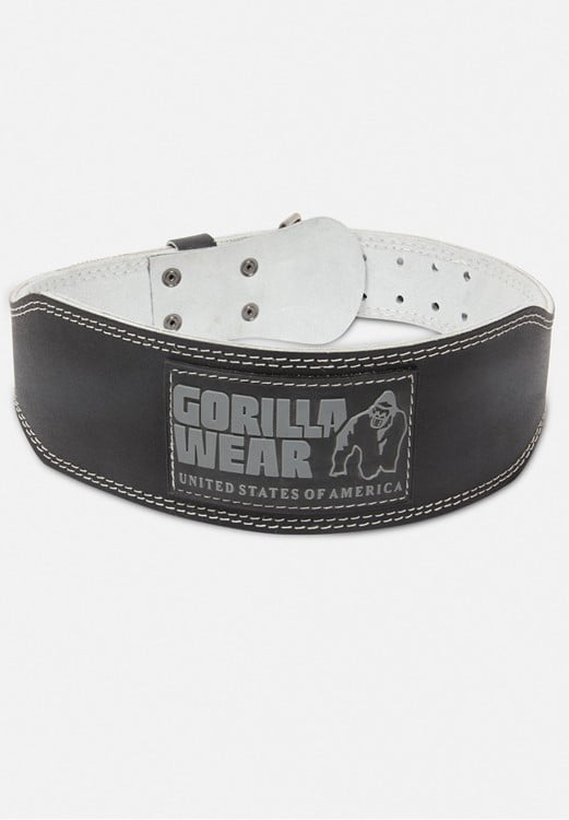 Gorilla Wear 4 Zoll Gepolsterter Ledern Gewichthebergürtel - Schwarz/Grau - S/M