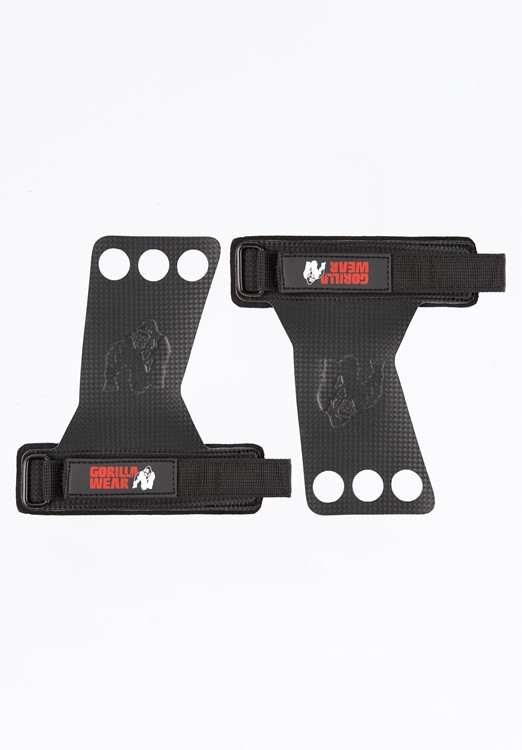 Grips en Carbone pour Musculation a 3 Trous - Noir - S