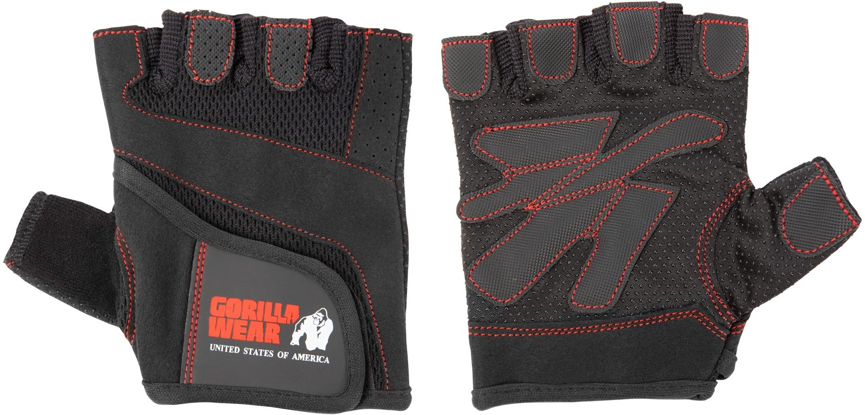 Women s Fitness Gloves Black Red Stitched Gorilla Wear
