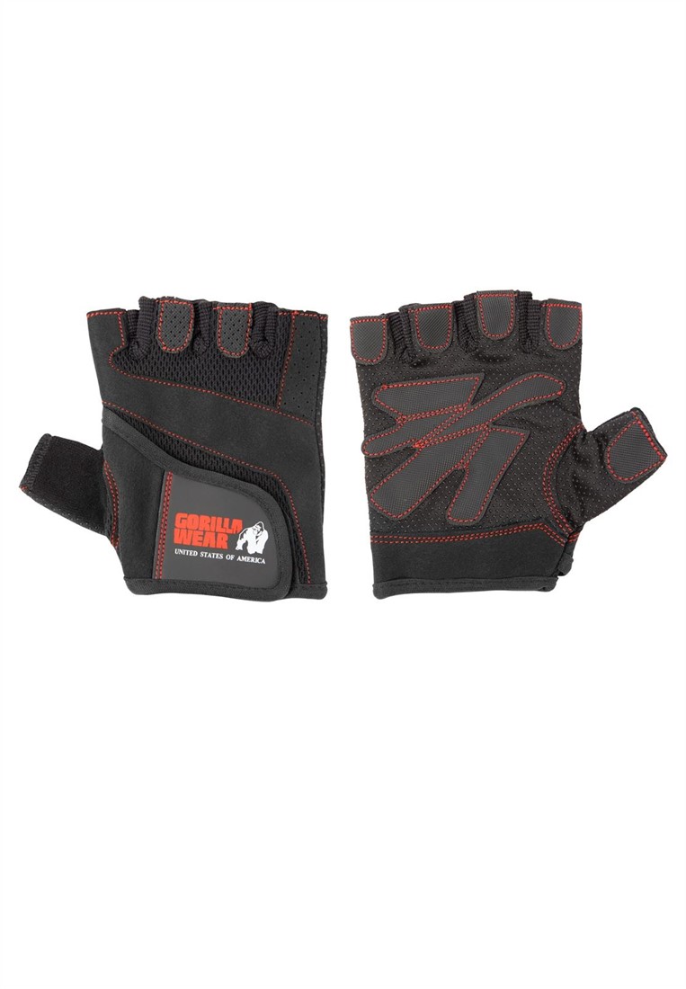 Women's Fitness Gloves - Black/Red Stitched Gorilla Wear