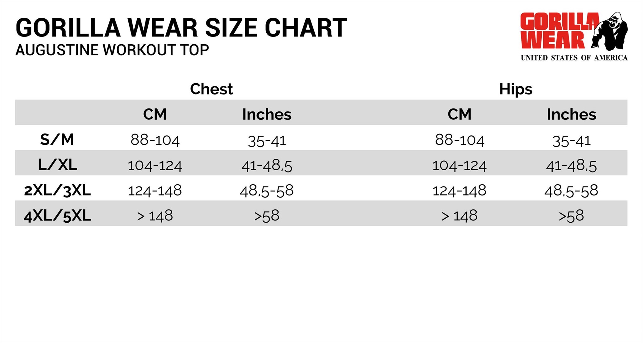 Xl Size Chart