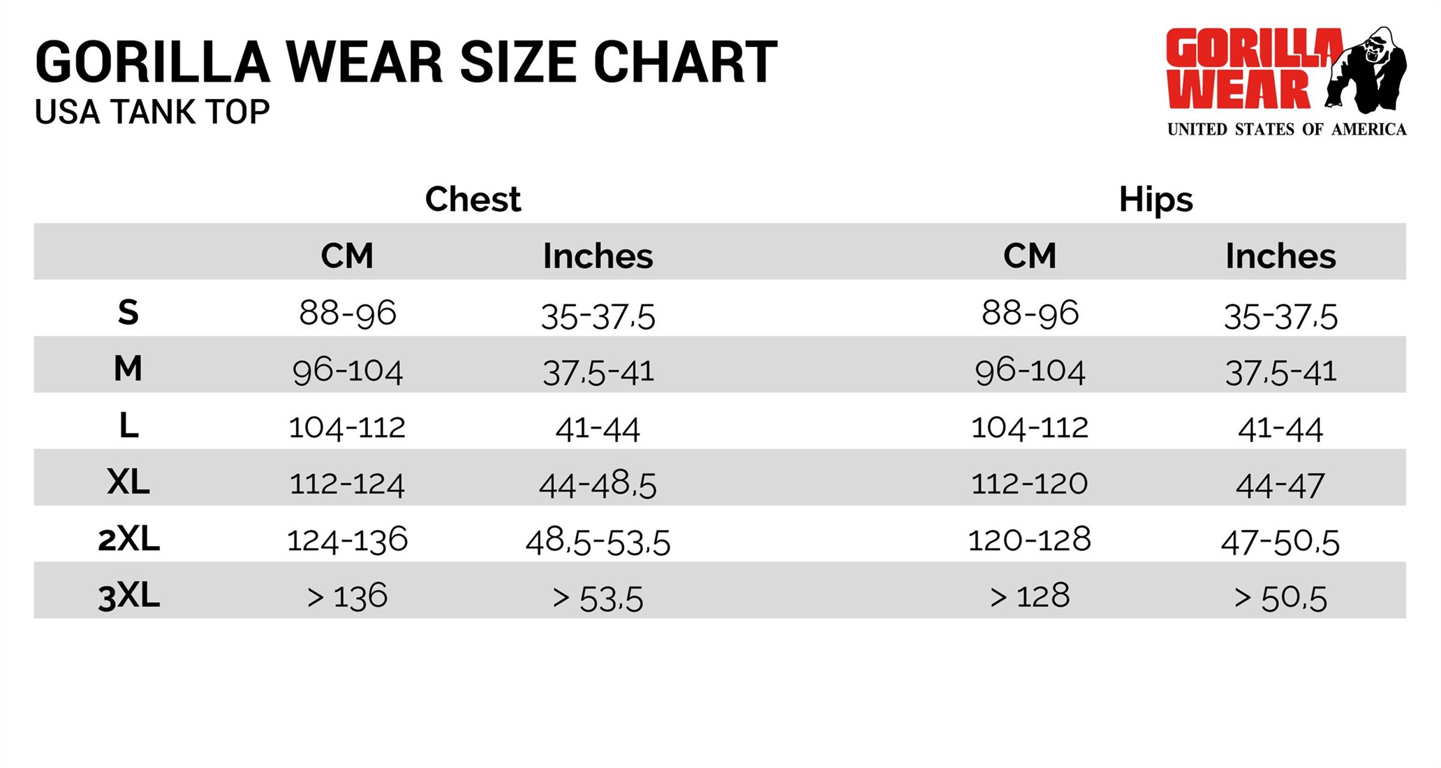 Top Size Chart