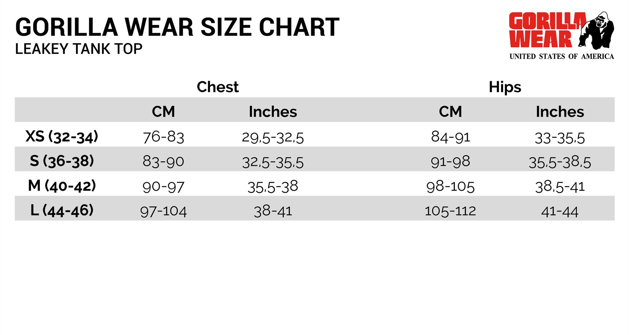 Womens Top Size Chart