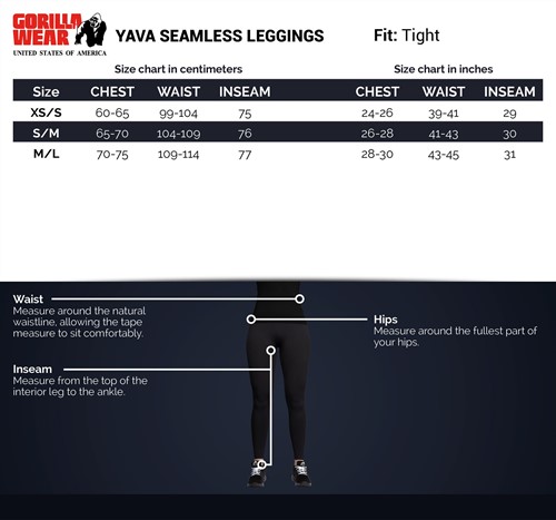 Yava Seamless Leggings All Colors Maattabel Size Chart