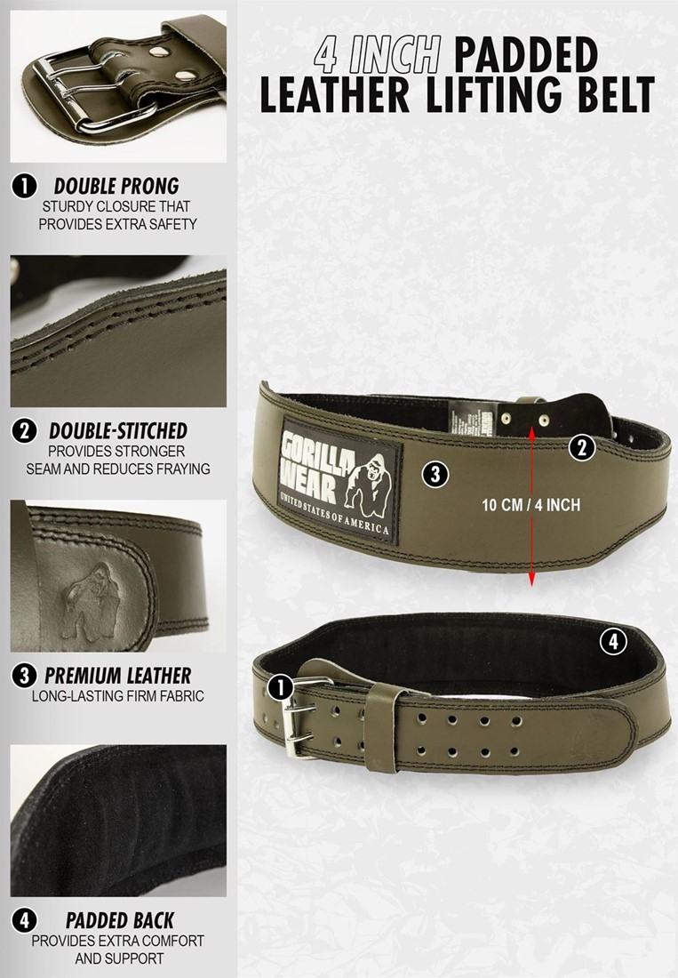 Gorilla Wear 4 Inch Padded Leather Lifting Belt - Black/Gray Gorilla Wear