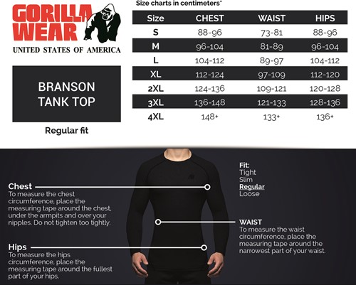 Sizechart Branson Tank Top