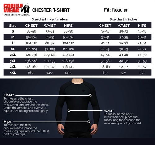 Chester T-Shirt Sizechart