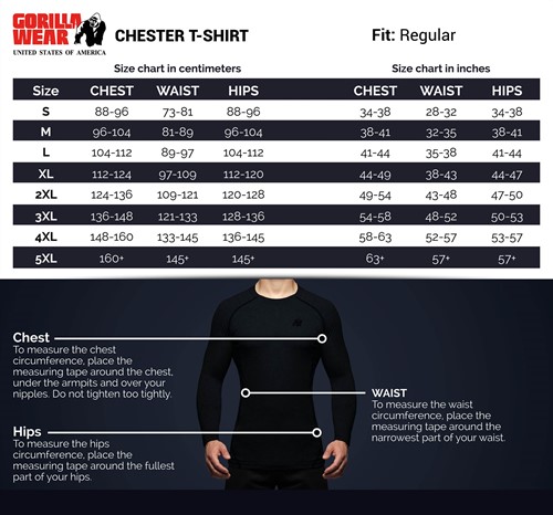 Chester T-Shirt Sizechart