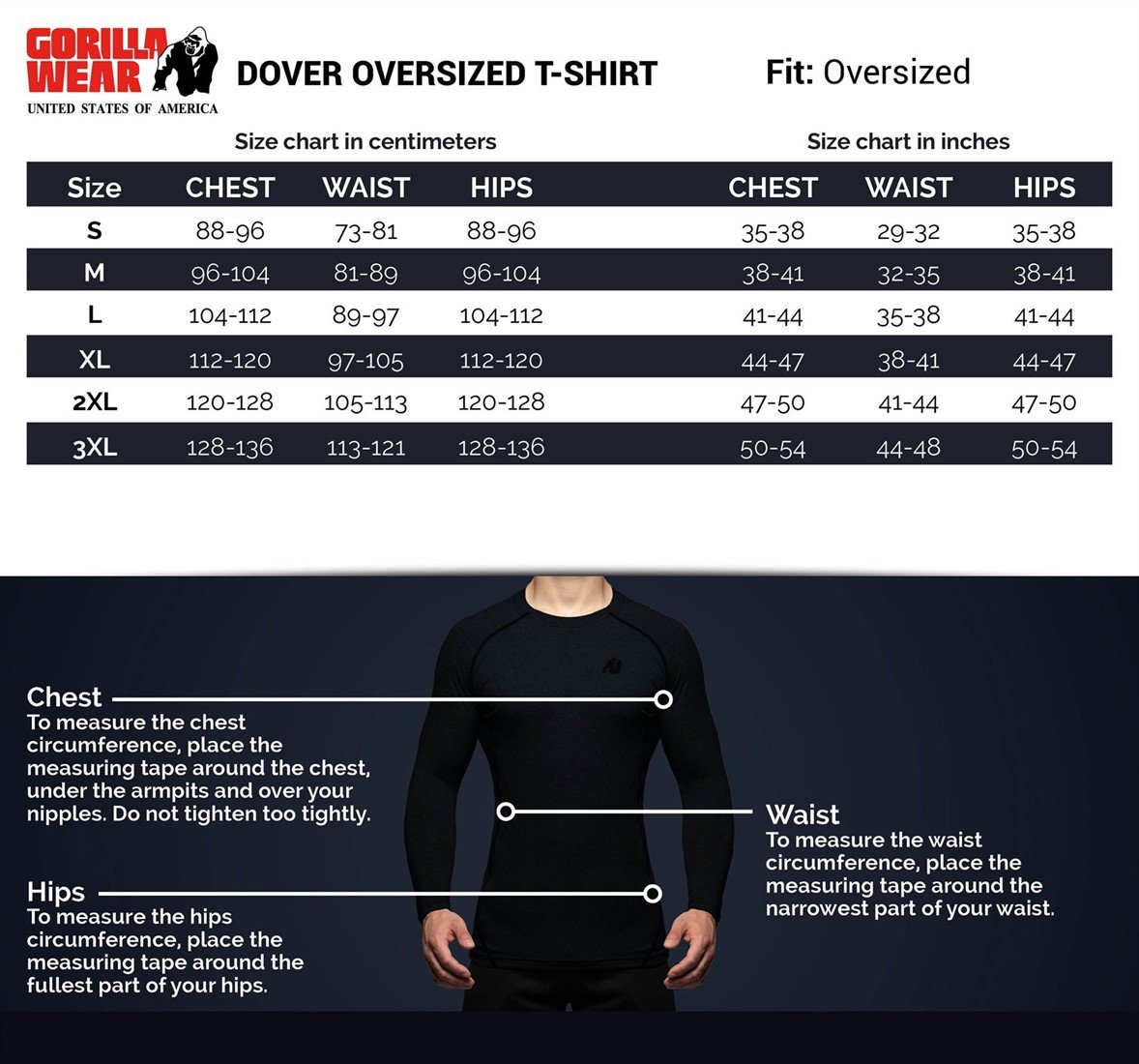 oversized shirt size chart