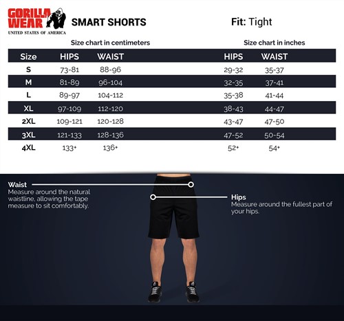smart shorts maattabel size chart