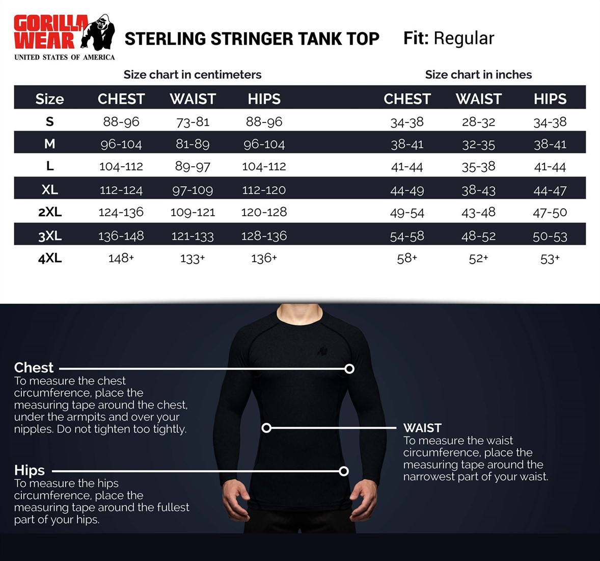 Over Under Clothing Size Chart