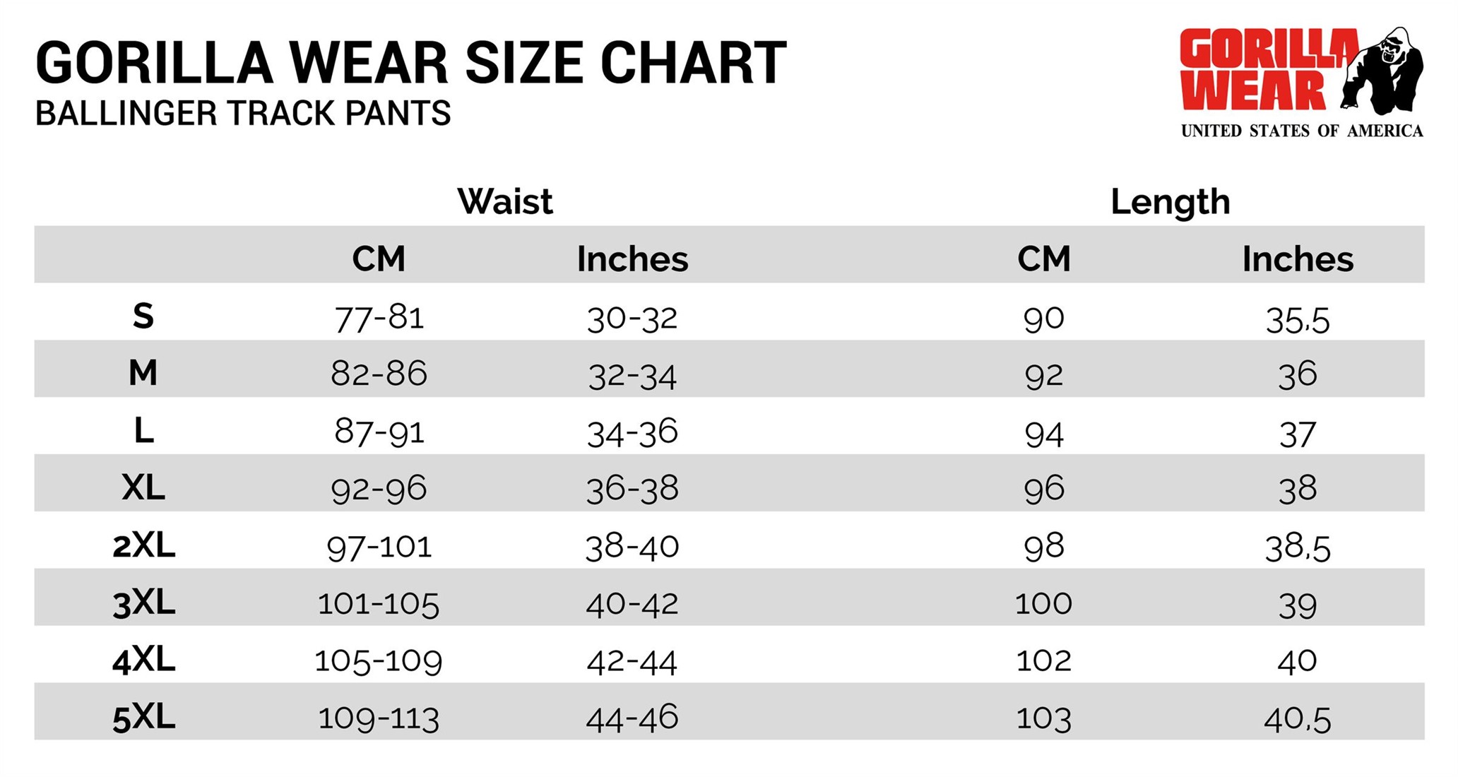 Track Pant Medium Size Chart