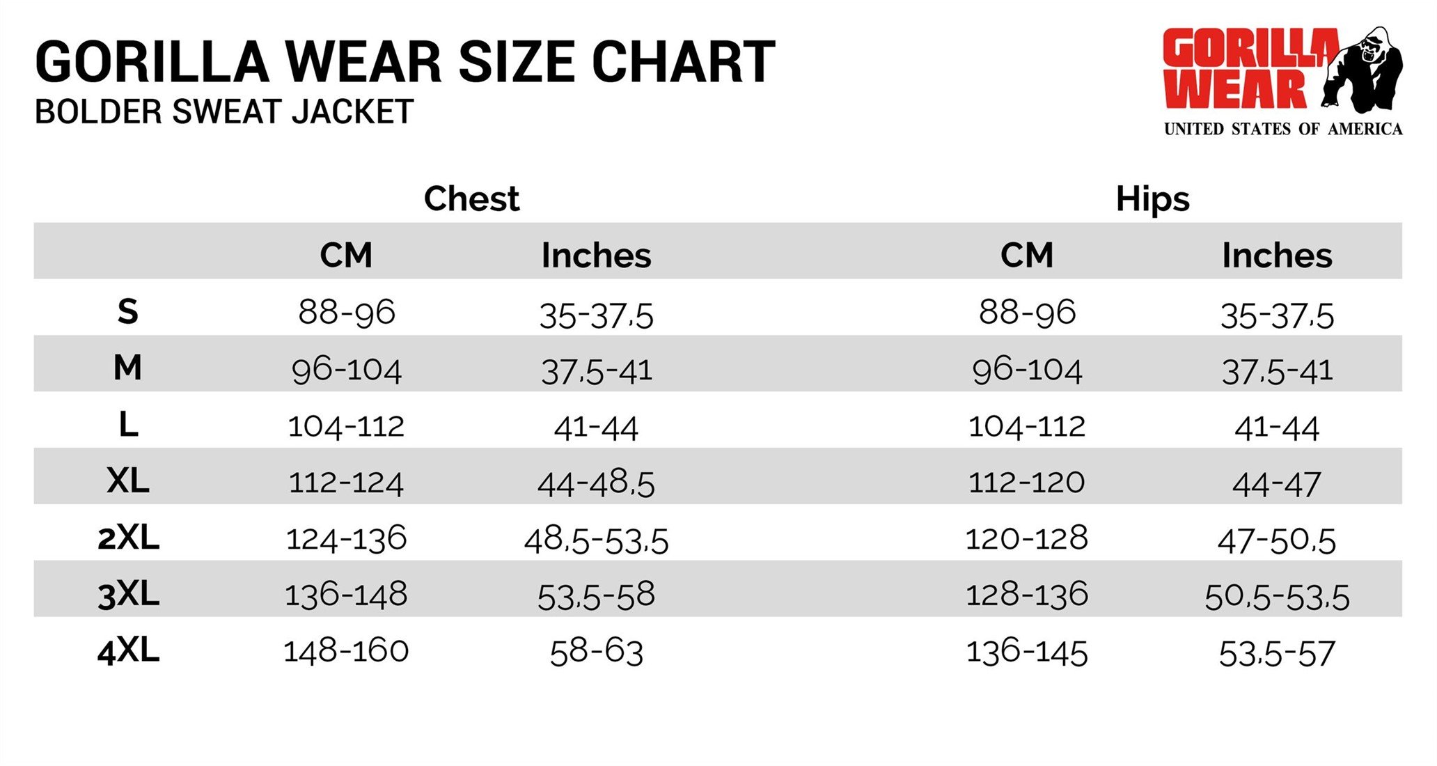 2xl Size Chart