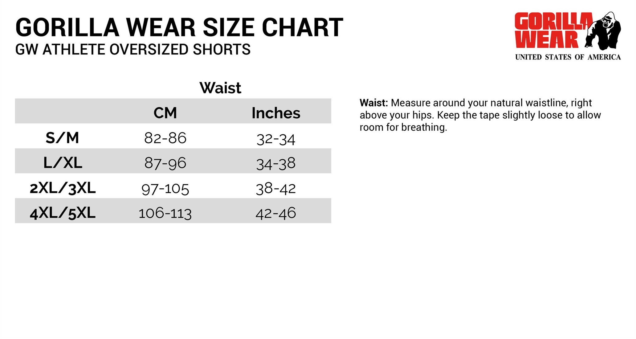 Wear Size Chart