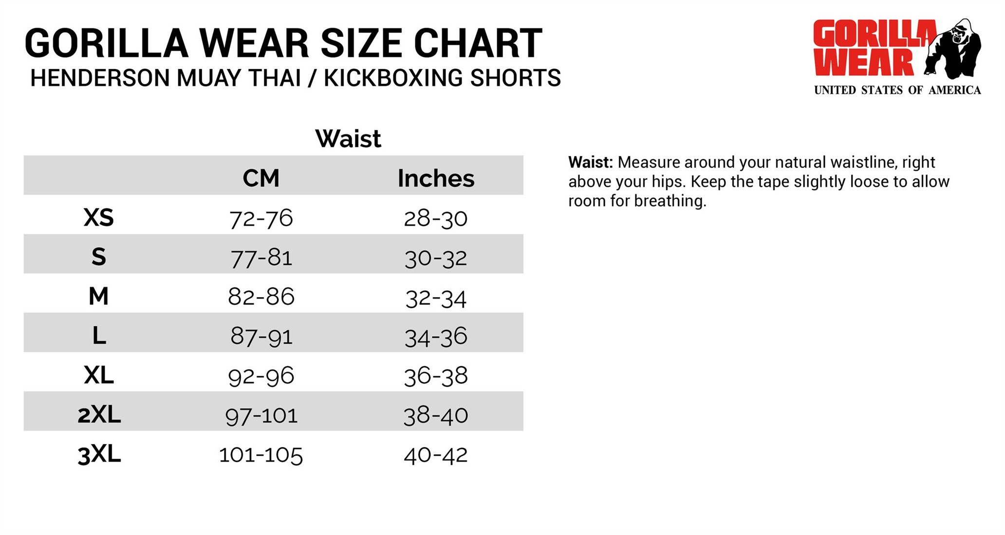 Henderson Size Chart