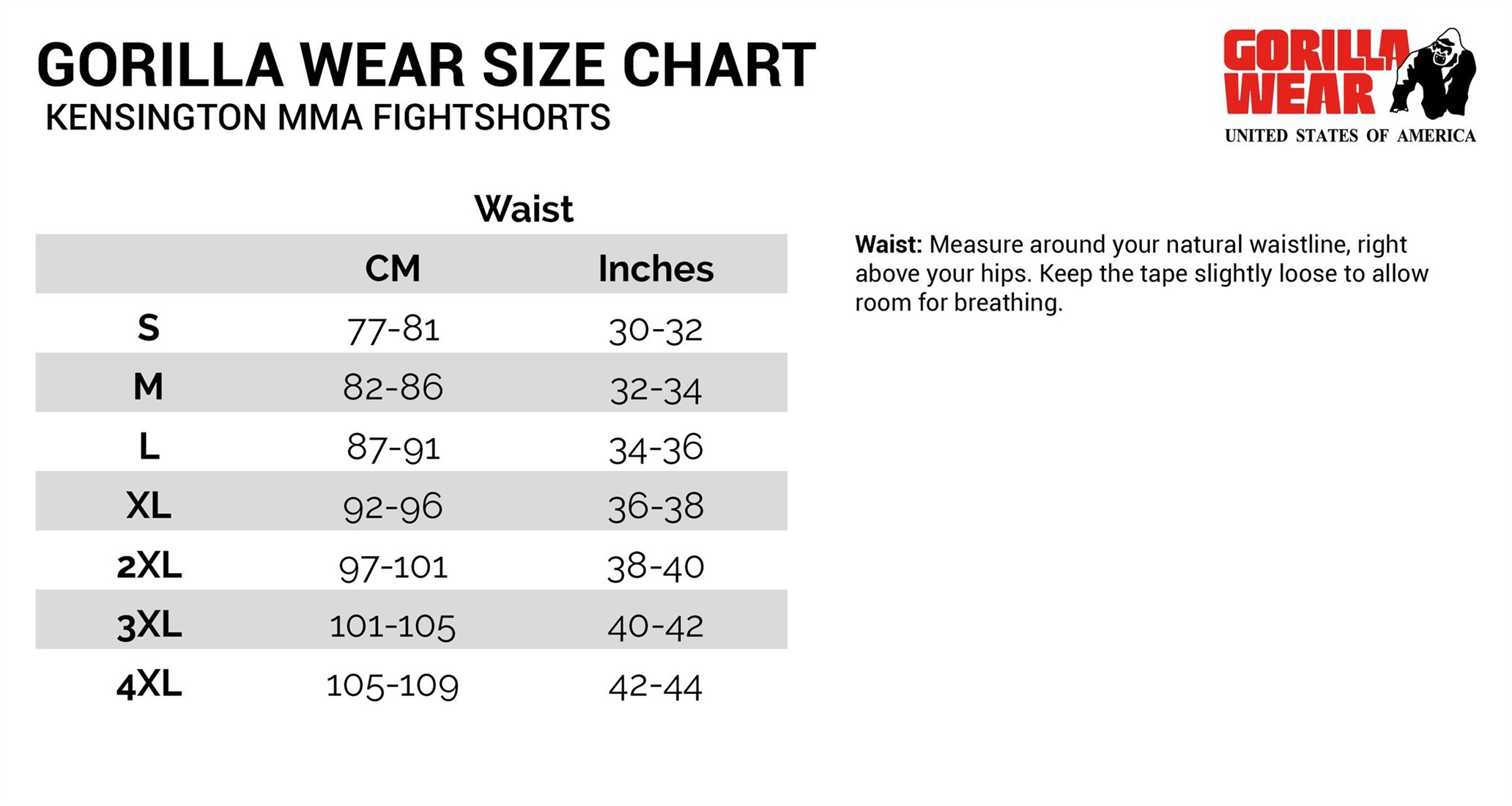 Mma Shorts Size Chart