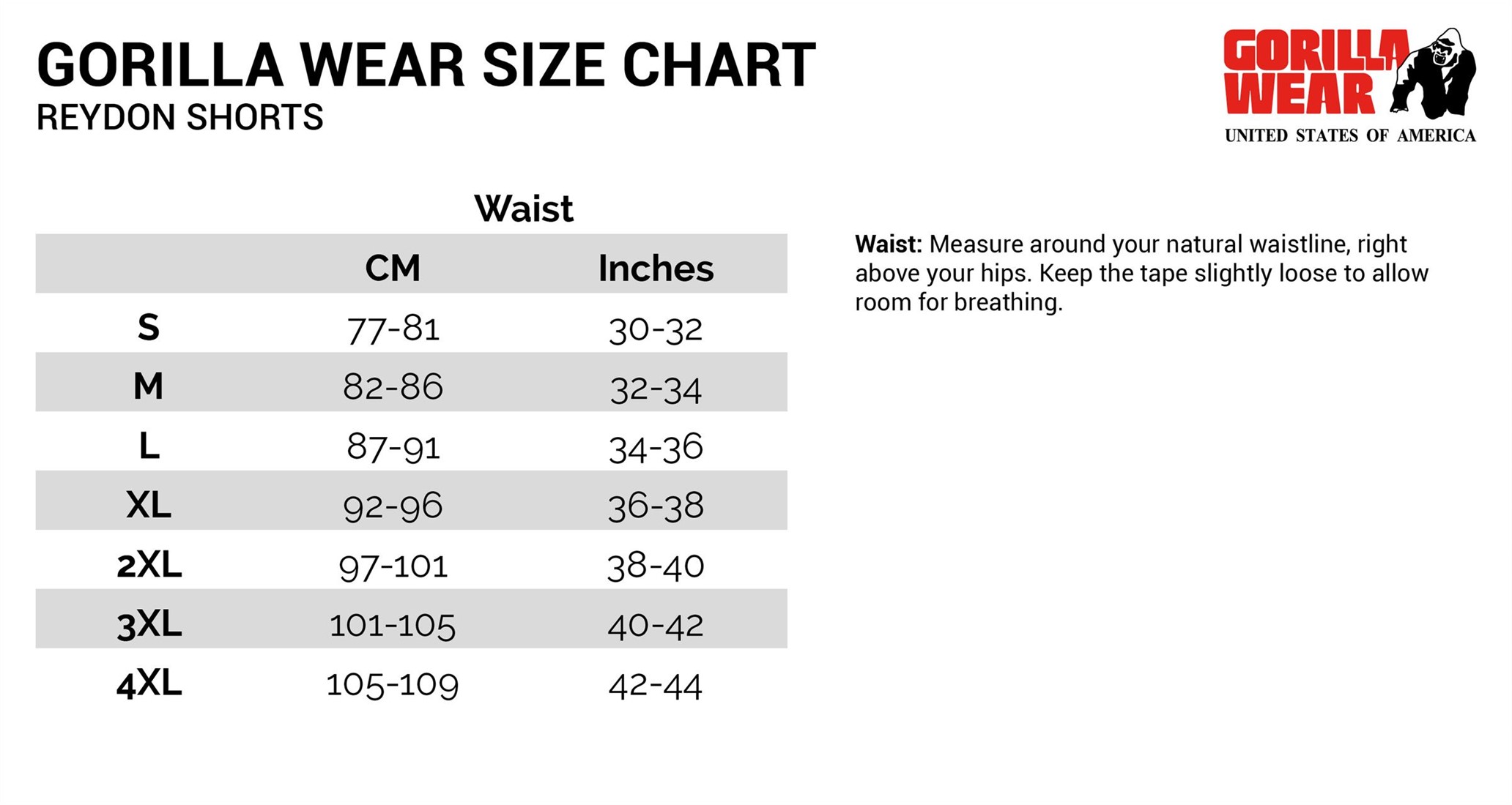 Gorilla Size Chart