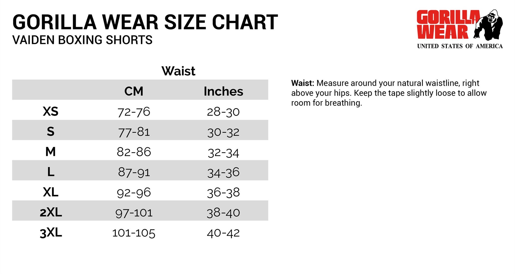 Xl Size Chart